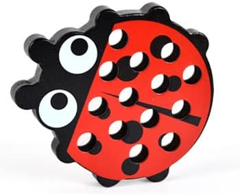 Sealive Wooden Lacing Toys for Toddlers, Fun Learning Activity | for Preschoolers, Develop Fine Motor Skills, Durable Montessori Toy for Travel (Ladybug)