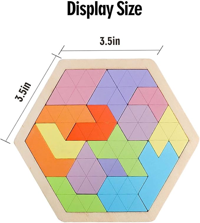 Wooden Hexagon Tangram Puzzle, STEM Educational Brain Teaser for All Ages | Montessori Educational Toy, Geometric Shape Blocks, Logic IQ Game, Ideal Gift for Kids Teens Adults