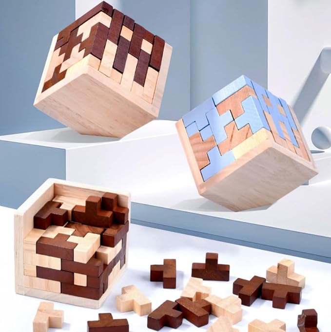 Ahyuan Wooden Brain Teaser Puzzle Cube Wooden Puzzles T-Shaped Jigsaw Logic Puzzle Educational Toy for Kids and Adults by AHYUAN (Brown and Natural)