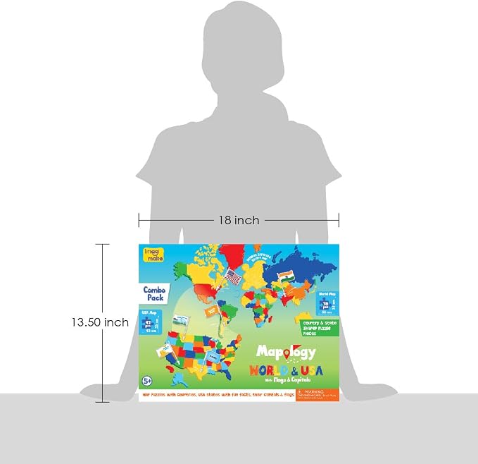 Imagimake Mapology USA & World Map Puzzle, Learn Countries, Flags, Capitals | Educational Toy, Match Flags & Capitals, Back to School Gift for Boys & Girls Ages 5,6,7,8,9,10,11,12 Years Old