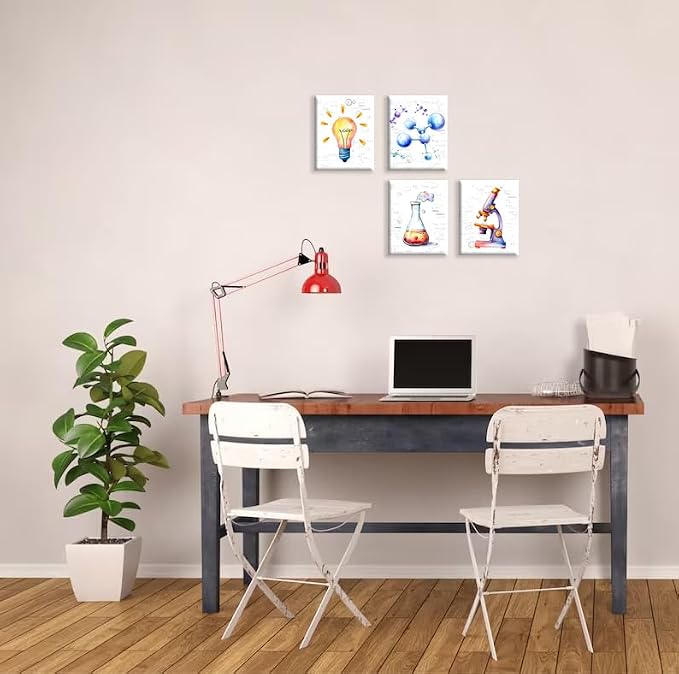 Chemistry Wall Art Colorful and Fun Science Exploration Decor 10X8 Inch | Lab,Kids Playroom,Bedroom,Classroom,Bulletin Board Decoration,Set of 4