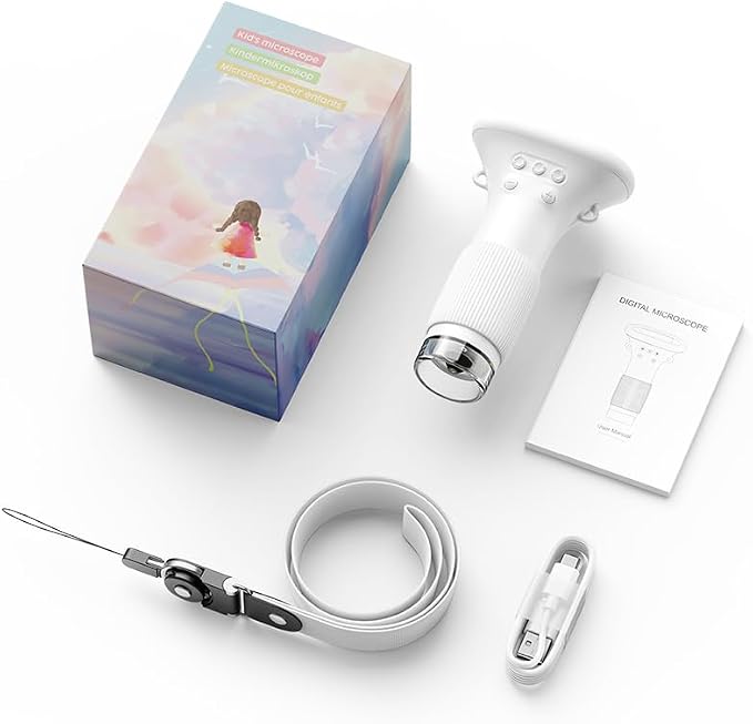 1000X Microscope for Kids, 2'' Screen Kids Wonder Quest Microscope Camera | , Digital Handheld Microscope, Educational Kids Magnifying Glass, Christmas Birthday Gifts for Age 3 4 5 6 7 8 9 10- White