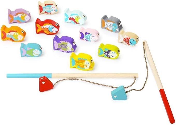 CUBIKA Wooden Fishing Game – Magnetic Fishing Toy for Kids Ages 2+ – Montessori Fine Motor Skill Game with 2 Rods – FSC-Certified Wood, German Water-Based Paints