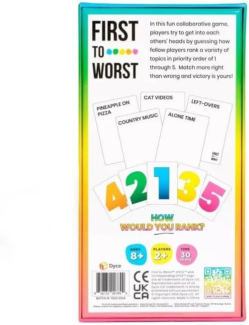 FIRST TO WORST Party Game – The Card Game About How Your Friends and Family Rank Things | Funny Ranking & Guessing Board Game for Friends & Family, Game Nights, Parties & Fun Gift Ideas