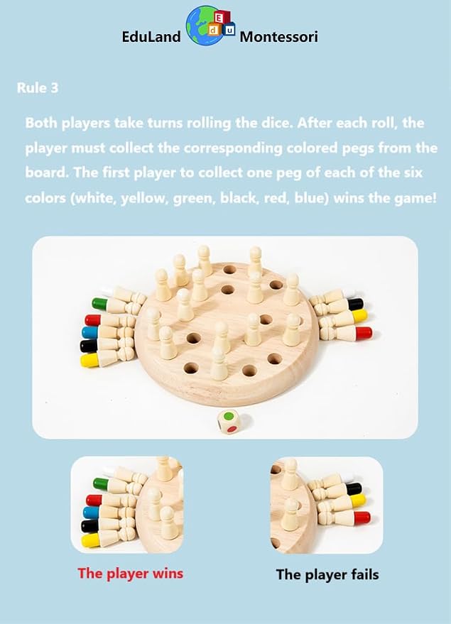 Sensorial Wooden Memory Match Color Peg Board Chess Game, Color Memory Family Game Battle Game (Basic) Interaction, Educational Toy Intelligent Game Boys and Girls Age 3+ Gift