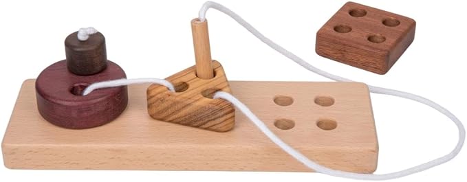 Montessori Wooden Lacing Toys for Toddlers 3 4 5 Year with Base – 3 Shapes: Circle, Triangle, Square – Educational Threading Puzzle for Preschool Fine Motor Skills,Travel Activity Toy(3 Natural Woods)