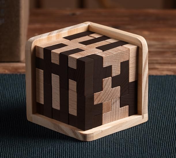 Wooden Brain Teaser Puzzles Cube Stocking Stuffers Wooden Puzzles T-shaped Jigsaw Logic Puzzle Educational Games Toy for Kids and Adults by AHYUAN (Black and Natural)