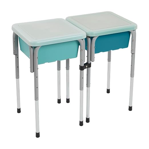 ECR4Kids 2-Station Sand and Water Adjustable Play Table, Sensory Bins, Seafoam/Turquoise | Durable plastic/steel, GREENGUARD Gold Certified, 3-5 years, 80 lb capacity, adjustable legs, easy-lift lids, indoor/outdoor
