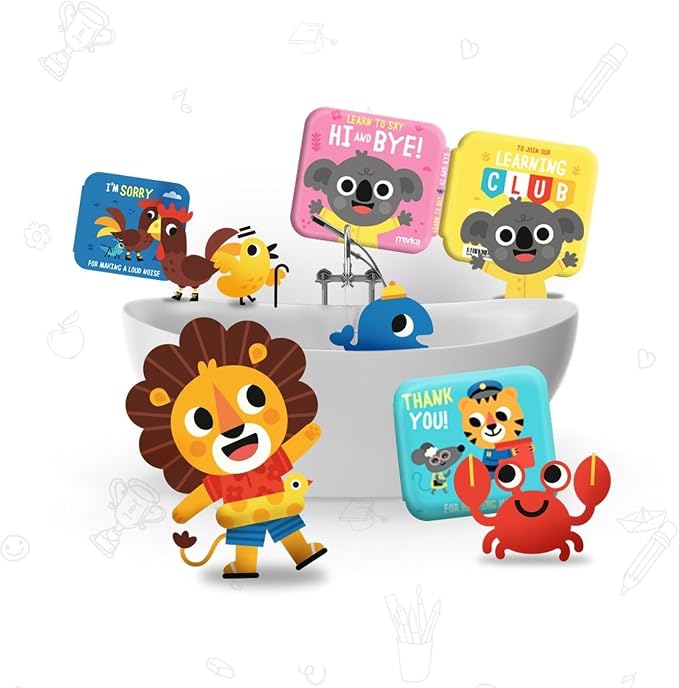 merka Baby Bath Books for Toddlers, 4 Pack Waterproof Bathtime Books, Bath Toys Floatable in Bathtub, Learn to Say Thank You, Sorry, Hi Bye, Please