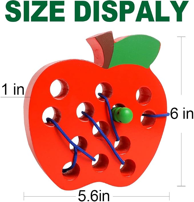 Lacing Toys for Kids,Wooden Threading Apple Travel Toys,Montessori Education Sensory Learning Fine Motor Skills, Wooden Block Puzzle Gifts for 3 Year Old Kids Boys Girls