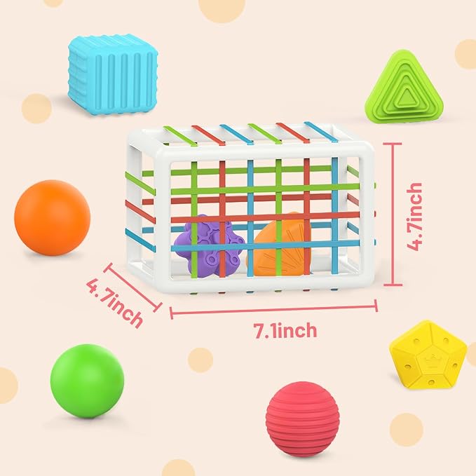 MINGKIDS Montessori Toys for 1 Year Old, Cube & 6 Sensory Shape Blocks&6 Colors Ball Pit Balls,Baby Sensory Fine Motor Skills Developmental Toys,Gifts for 12 18 Month Age 1 2