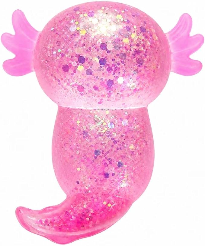 Axolotl Squishy Stress Ball, Soft TPR Slow Rising Squeeze Toy, Cute Axolotl Fidget Toy for Stress Relief, Anxiety Calming Sensory Toy for Kids Adults(Pink Long Tail Axolotl)