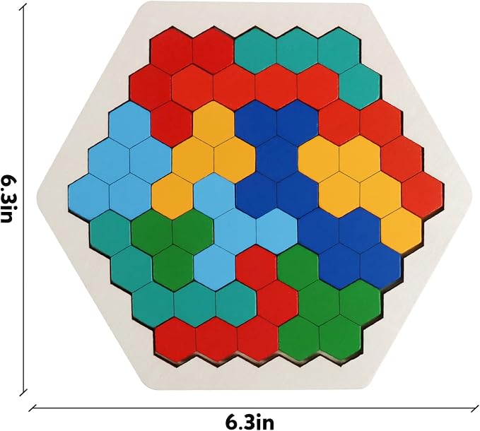 Wooden Hexagon Blocks Puzzle, STEM Montessori Brain Teaser for Kids Adults | Montessori Educational Toy, Geometric Shape Blocks, Logic IQ Game, Ideal Gift for Kids Teens Adults