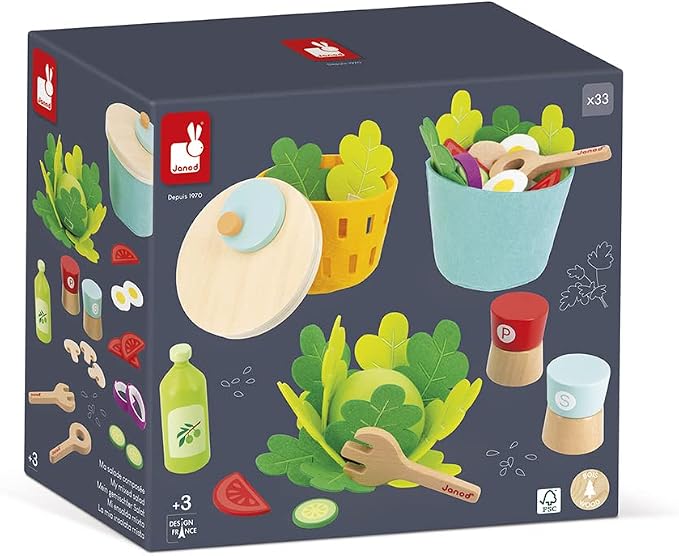 Janod - My Mixed Salad - 33 Piece Pretend Play Kitchen Set - 3 Years + J06595 | Ideal for Toddlers - Enhances Imaginative Play - Fake Food Cooking Toys - Perfect Birthday Gift for Kids 3 and Up