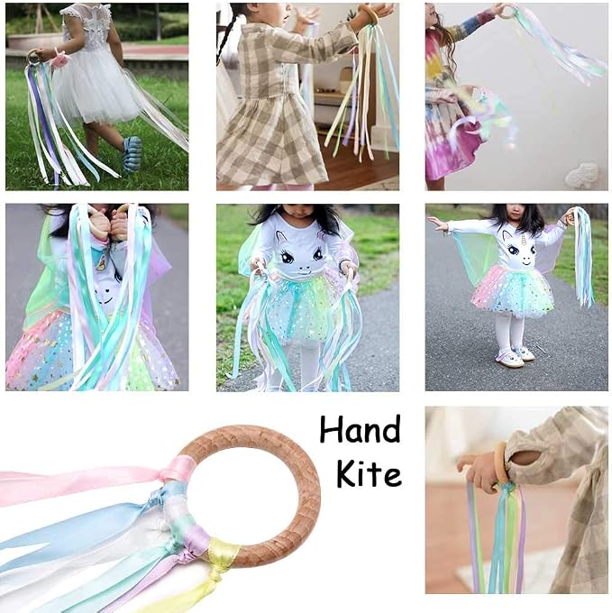 TANOFAR Montessori Toy | Hand Kite |Sensory Ribbon Toy | Wooden Toddler Toys | Rainbow Hand Kite