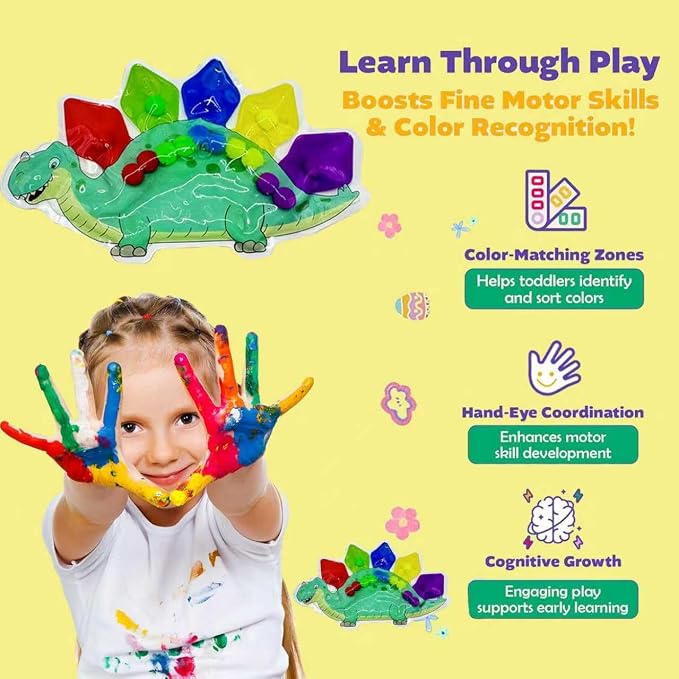 Dinosaur Color Sorting Toys Sensory, Toddler Sensory Toys, Travel Toy for Toddlers 1-3,Squeeze Fidget,Sensory Sorting Game, Educational Toy for Boys Girls Ages 3-5