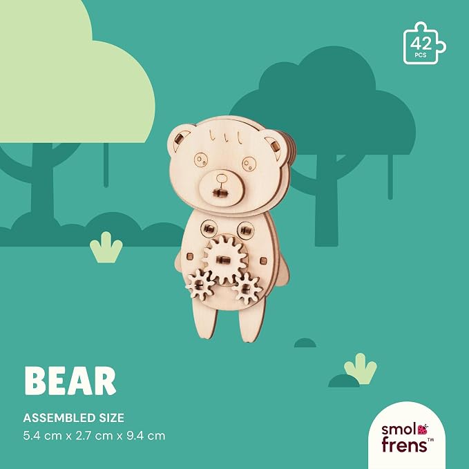3D Wooden Puzzles for Kids Ages 8+, 5 Pack Animal Puzzles, FSC-Certified Wood, Plastic-Free, STEM Kit for Kids Teens Adults, Wood Craft Model Kit, Individually Wrapped Party Favors - Woodland Frens