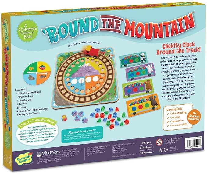 Peaceable Kingdom Round the Mountain Cooperative Board Game for Kids | A cooperative game where players team up to win together, for 2-4 players. Ages 3+.