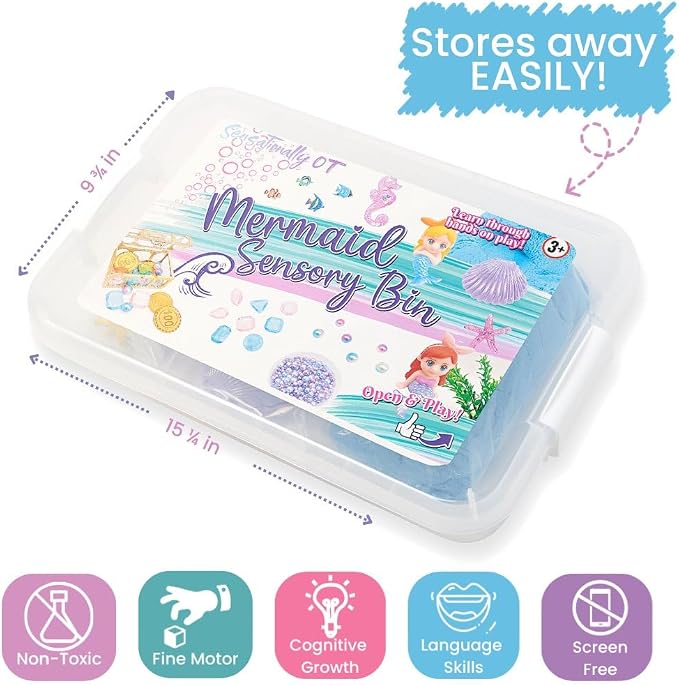 38 PCS Mermaid Sensory Bin with 2 lb Magic Sand, Ocean Molds & Treasure Accessories – Creative Sand Play Gift for Girls Ages 3–8