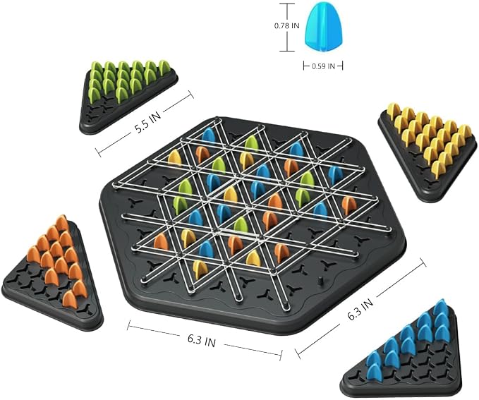 Chain Triangle Chess Game, Triangle Chain Strategy Game for Family Night | Triangle Game with Rubber Bands for Kids and Adults, 2 to 4 Players