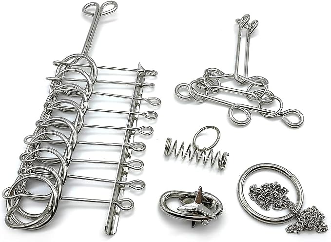 Zooshine 18 Sets Metal Brain Puzzles Teasers Games for Adults Kids | Different Level from Easy to Difficult Disentanglement Iron Link Unlock Interlock Toys for Party Classroom Gift Opction