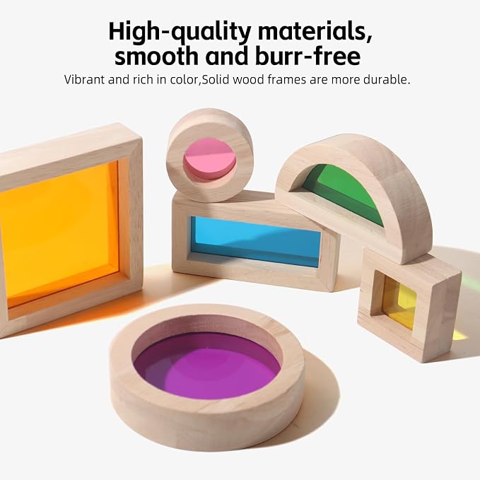 Dinhon 32-Piece Acrylic Rainbow Building Blocks Set for Kids - Colorful Stacking Blocks, Educational Toddler Puzzles, Preschool Learning Toys, Gifts for Ages 1 2 3 4 5 Boys and Girls