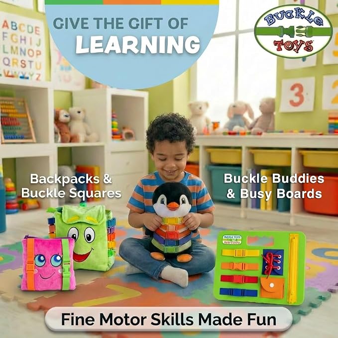 Buckle Toys, Bessie Cow, Develop Motor Skills and Problem Solving | Montessori Learning Activity Travel Toy for Toddlers, Develop Motor Skills and Problem Solving