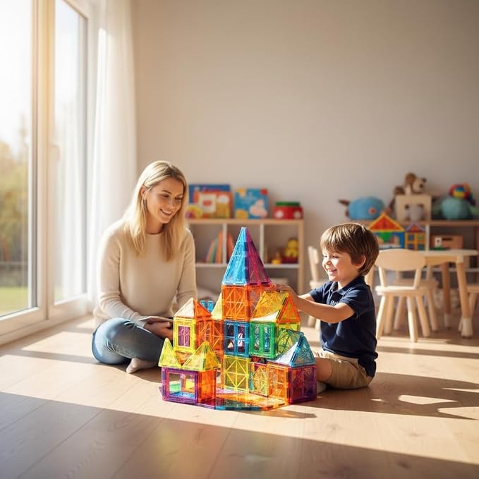 Anbalulu 63PCS Magnetic Tiles, Magnetic Building Set | Magnetic Building Blocks for kids Toddlers Ages 3-9, Construction Blocks, STEM Sensory Educational Gift Toys