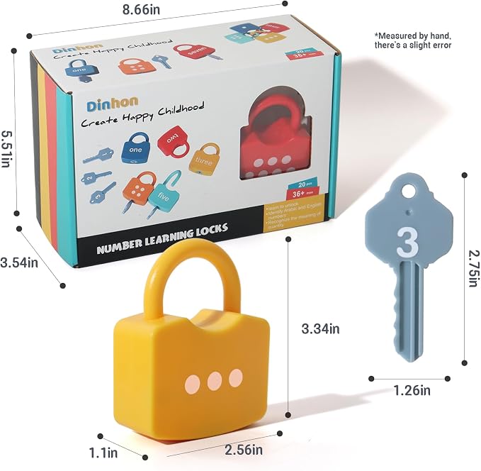 Dinhon Montessori Number Lock Key Toy Learning Game for 3-5 Years Old Kids | preschool educational toy Numbers Matching & Counting Game Boy and girl holiday gifts