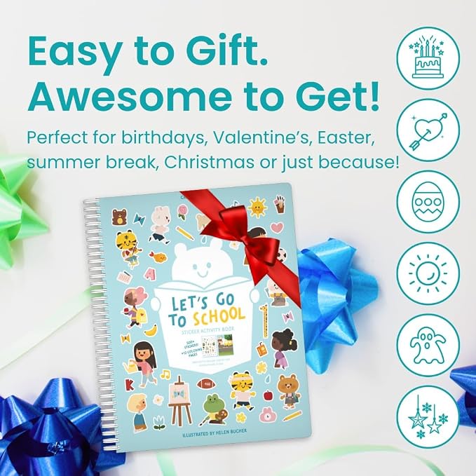 Cupkin Let’s Go to School Coloring & Sticker Activity Book | 500+ Stickers | Spiral-bound kids craft format with 12 scenes, 12 art pages, side-by-side viewing, and an easy-peel design for ages 2–8