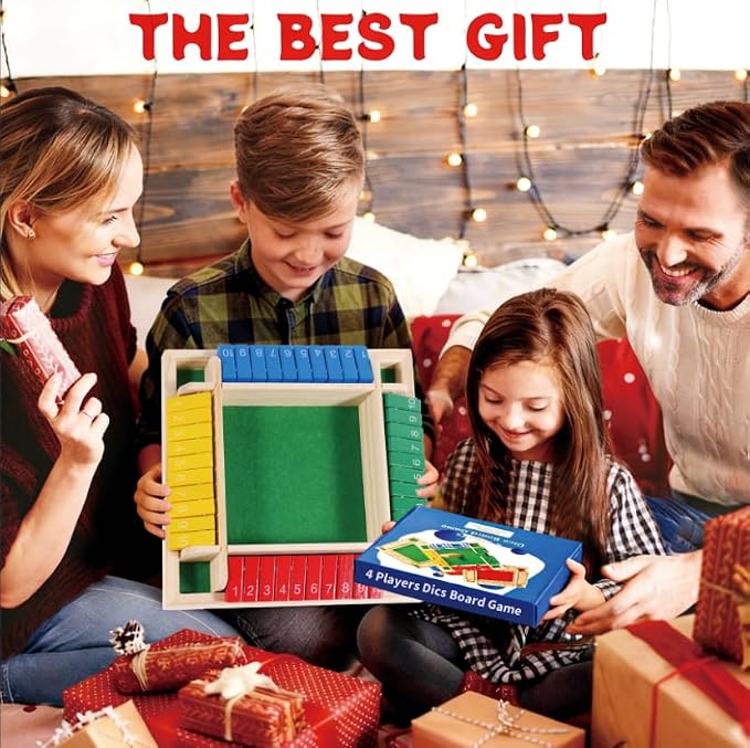 Shut The Box Dice Game 12 Inch Upgraded 2-4 Player Wooden Dice Game Math Addition Games Close The Box Family Wooden Dice Board Game for Kids Adults, Tabletop Version for Classroom, Home, Party or Bar