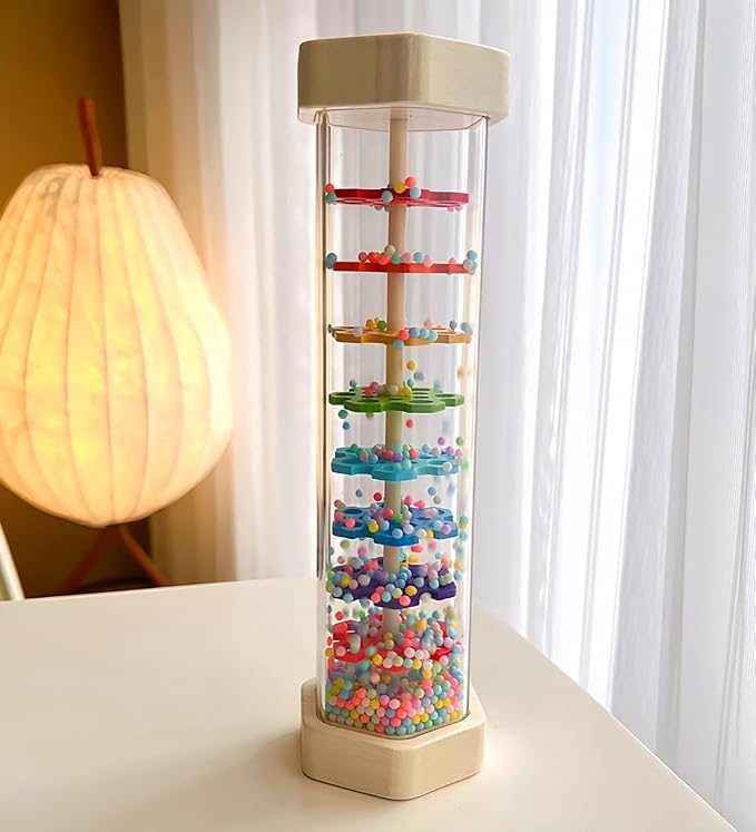 Oneshow Rain Stick for Kids, Wooden Montessori Toys for Baby 12-36 Months | Musical Toys Rattle Sensory Development, Rain Maker Toy Gifts for 12 Month Old Newborn Boys Girls Toddlers 8.8"