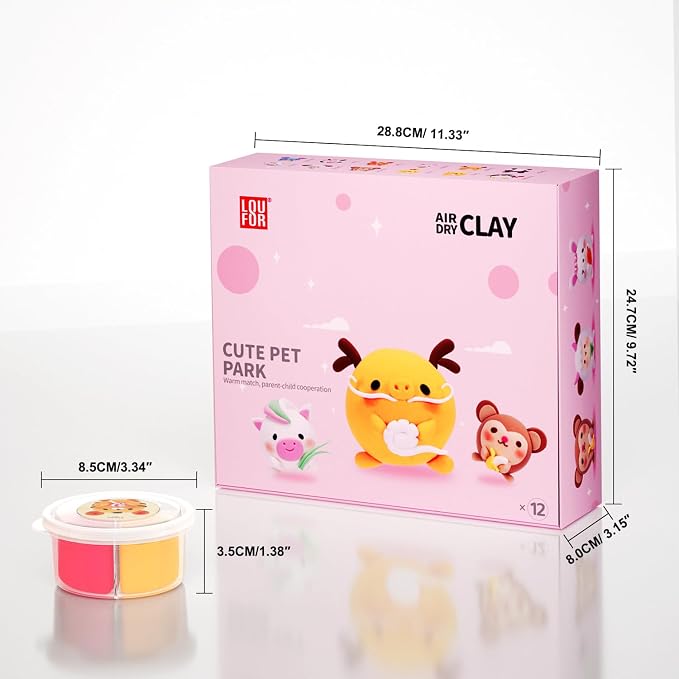 LOUFOR Air Dry Clay Kit -12 Animals Modeling Clay for Kids Arts and Crafts | Ultra Light & Soft,Safe & Non-Toxic,No-Sticky & Crack,DIY Molding Clay with Sculpting Tools,Party Favors Gifts for Girls Boys