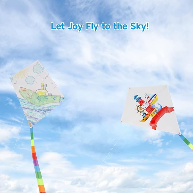 DIY Blank Kites for Kids, Bulk Kites for DIY Decorating Coloring, Kite Making Craft Kit with 10 Hand Grips with 98ft String, Easy to Fly Kite for Kids Aged 4+ Outdoor Activities