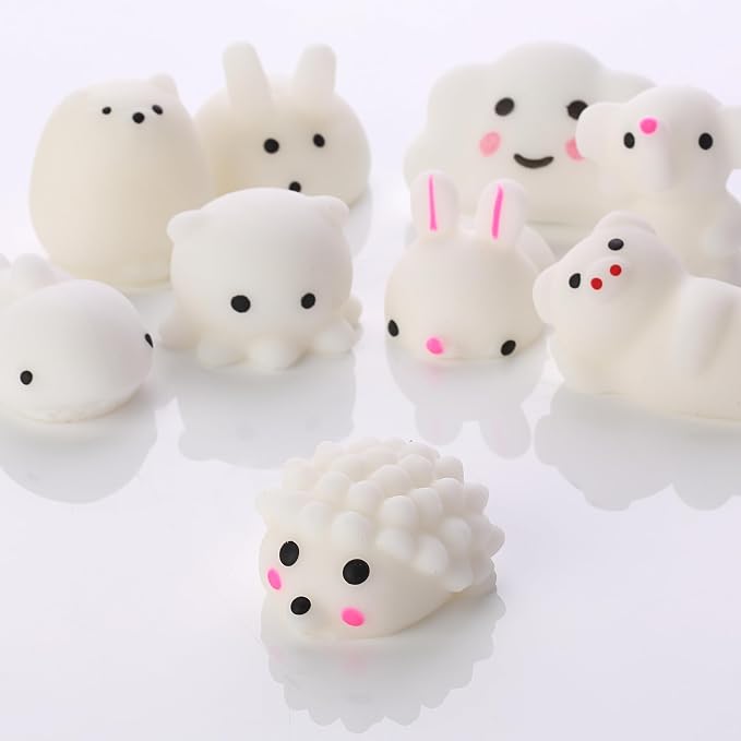 Mr. Pen- White Animal Squishy Toys, 12 Pack | Washable Twistable Stretchy Squishies, Soft Stress Relief Sensory Toys for Squeezing, Party Favors