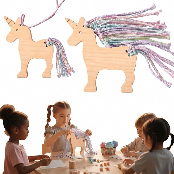 Eray Montessori Wooden Unicorn Lacing Toy for Kids – Safe Non-Toxic DIY Threading Activity with Colorful Cotton Yarn, Fine Motor Skills & Creative Play for Toddlers and Preschoolers