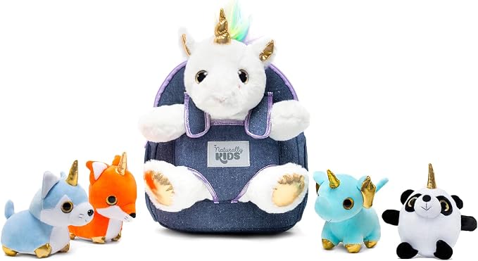 Naturally KIDS Toddler Unicorn Backpack w Plush Unicorn Toys for Kids 2-5 | Unicorn Gifts for Kids 2-6 Gift-Ready Box, Birthday Gifts for 2 3 4 5 6 Year Old Girls, Boys