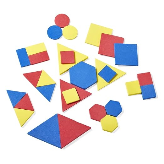 hand2mind Foam Attribute Blocks Student Kit, Geometry Set, Preschool Learning, Manipulatives for Preschool, Montessori Math, Shapes for Toddlers, Home Schooling Materials Pre-K (Set of 60 Blocks)