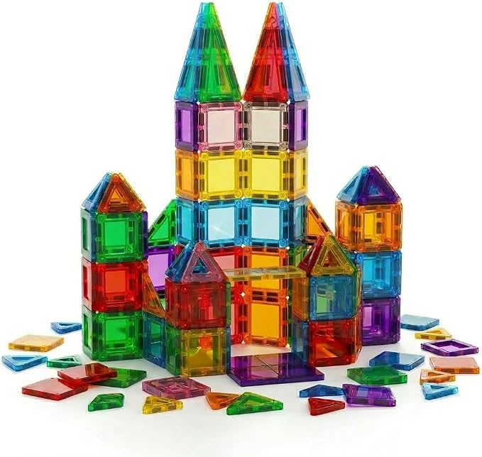 56Pcs Mini Magnet Building Blocks, STEM Educational Construction Toys for Boys Girls Age 3 4 5 6, Toddler Magnetic Tiles for Travel & Airplane Activities, Montessori Sensory Learning Toys Gift Set
