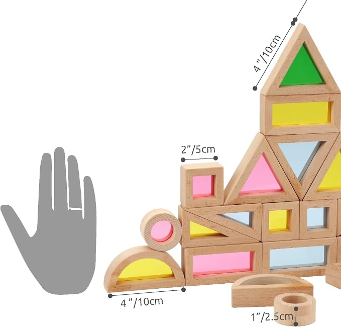 24pcs Wooden Building Block Set for Girls&Boys | Rainbow acrylic stacking block Montessori&construction toy,educational geometry toy for toddler gift for endless fun!