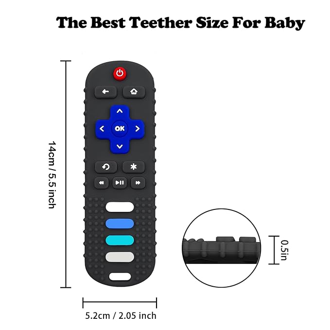 ROBBEAR Baby Teething Toys, Food Grade Silicone Teether for Babies 3 6 12 18 Months, TV Remote Shape Toddlers Chew Toys, Freezer BPA Free (Blue+Beige)