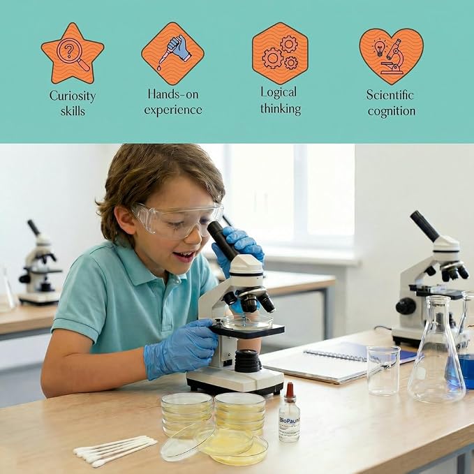 Bacteria Growing Kit with Pre-Poured Agar Plates | LB Agar Petri Dishes for Kids, Students | Ready-to-Use for Science Fair Projects, School Labs & Home Experiments