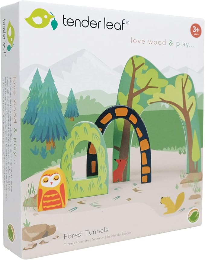 Tender Leaf Toys - Forest Tunnels - Stacking Train Set Accessories - Toy Stacker, Blocks - Open-Ended Toy Set for Inspires Creative and Imaginative Roleplay - Age 3+