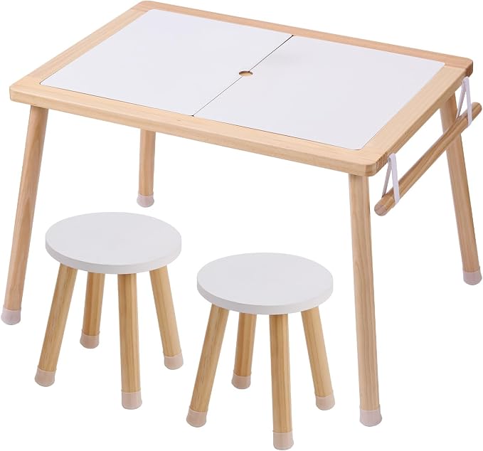 VEVOR Sensory Table and Chairs Set, Toddlers Activity Table with 2 Stools, 2 Storage Bins & Paper Roll Holder, Indoor/Outdoor Play Sand and Water Table, Wooden Kids Sensory Table - Gift for Boys Girls