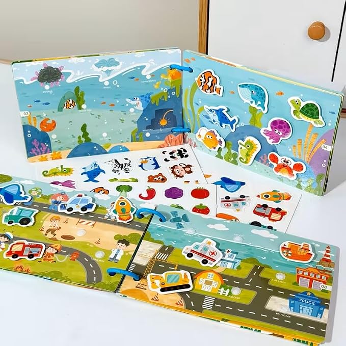 Montessori Busy Book Sorting Toys for Toddlers 2-4, Quiet Book Educational Preschool Learning Activities for Kids, Sensory Fine Motor Matching Games for 3 Year Old Boys Girls Gifts (Blue)