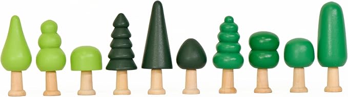 10-Piece Wooden Toy Trees Set – Unique Miniature Model Trees for Crafts, Dioramas, and Fairy Gardens – Wood Forest Trees for Projects, Cake Toppers, and Kids' Play