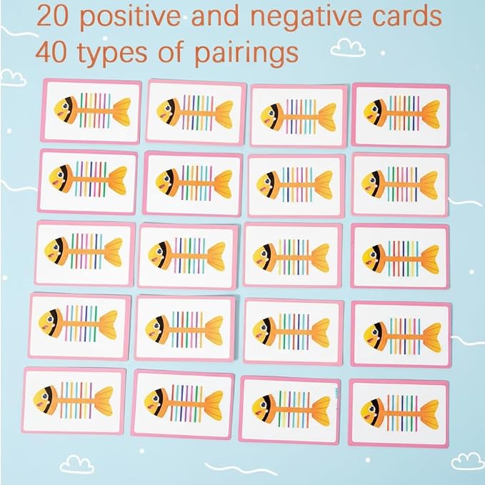 Montessori Fine Motor Skills Toys for Toddlers, Wooden Fishbone Color Matching & Sorting Toy with 20 Task Cards, Learning Educational Gifts for 3 4 5 6 Year Olds, Baby Sensory Training Toys
