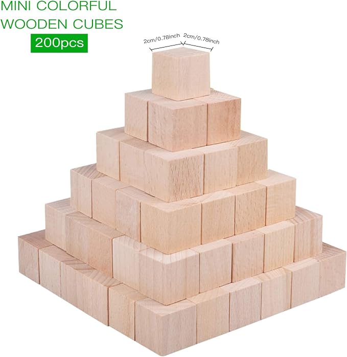 200 Pack Unfinished Wooden Cube Blocks,Square Wood Craft Cube Blocks Wooden Blocks Building Blocks,Square Blank Blocks,Puzzle Making and DIY Craft Cube Blocks Making & DIY Projects (Wood-0.79 Inch)