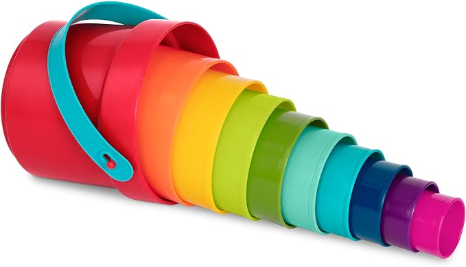 Battat Stacking Cups, Stack Up Cups Nesting Toy Set, 10 Pieces, Toddler | 9 stacking cups plus 1 bucket with handle; embossed numbers for counting, bath and beach sensory play, Toddler; 18+ Months