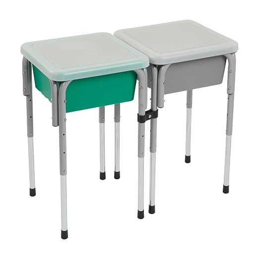 ECR4Kids 2-Station Sand and Water Adjustable Play Table, Sensory Bins, Grey/Emerald | Durable plastic/steel, GREENGUARD Gold Certified, 3-5 years, 80 lb capacity, adjustable legs, easy-lift lids, indoor/outdoor
